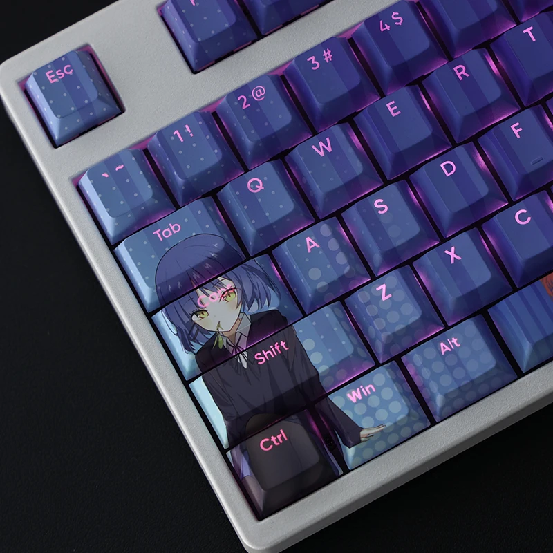 Chaves Pbt Tintura Subbed Keycaps dos Desenhos Animados Anime Gaming Key Caps Bocchi a Rocha Yamada Ryo Backlit Keycap para Ansi Layout 108 - Imagem 3