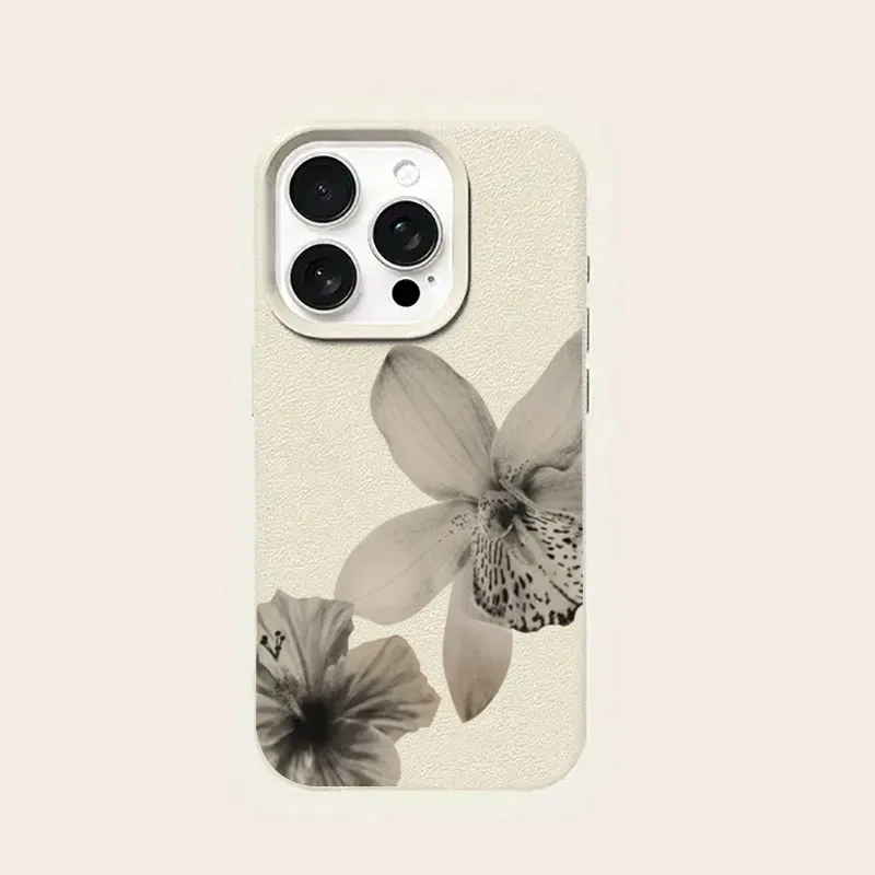 Elegant Black & White Floral Pattern Lichee Soft Phone Case Cover