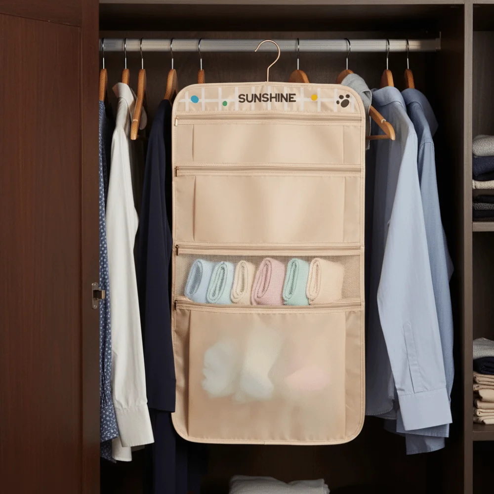 Large Capacity Multi-layer Socks Hanging Bag Breathable Reusable Underwear Hanging Storage Bag with Hanger Space Saving