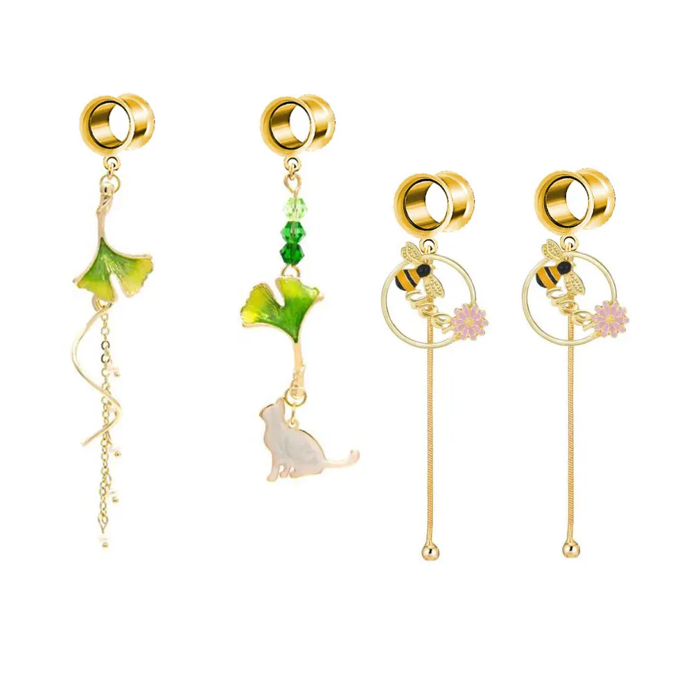 

Guemcal 1 Pair Cute Cat Ear Gauge Plugs and Tunnel Flesh Ear Expander Dangle Earrings Jewlery Piercing for Woman Gift