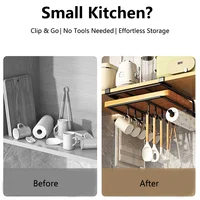 Feriales Unterbau-Küchenregal mit Haken – Multifunktionaler Organizer für Schrank & Regal – Halterung für Küchenrollen, Schneidebretter & Topfdeckel 1