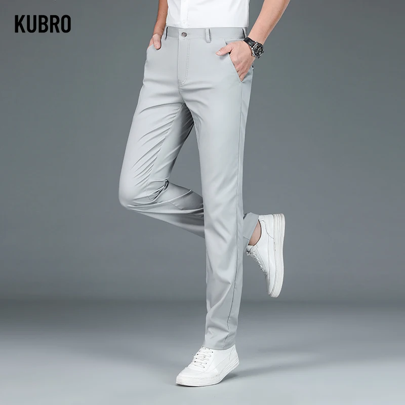 KUBRO Luxury Straight Business Suit Pants Men's Bamboo Fiber Designer Spring Summer Elegant Casual Formal Trouser business pants,suit pants,men pants