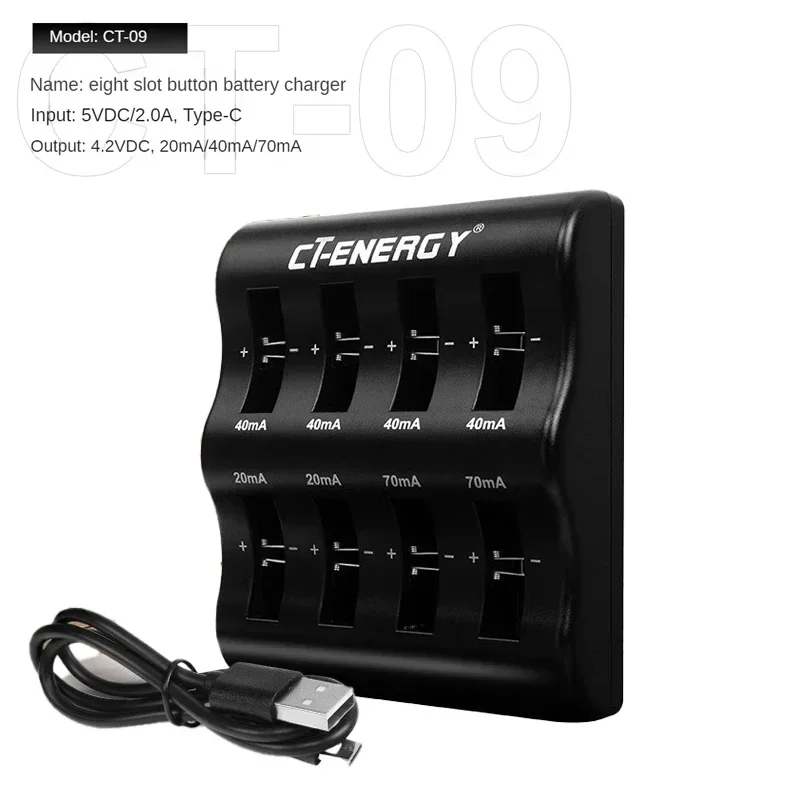 8-Slot Smart Charger for Li-Ion Coin Cells - Travel Portable Charger