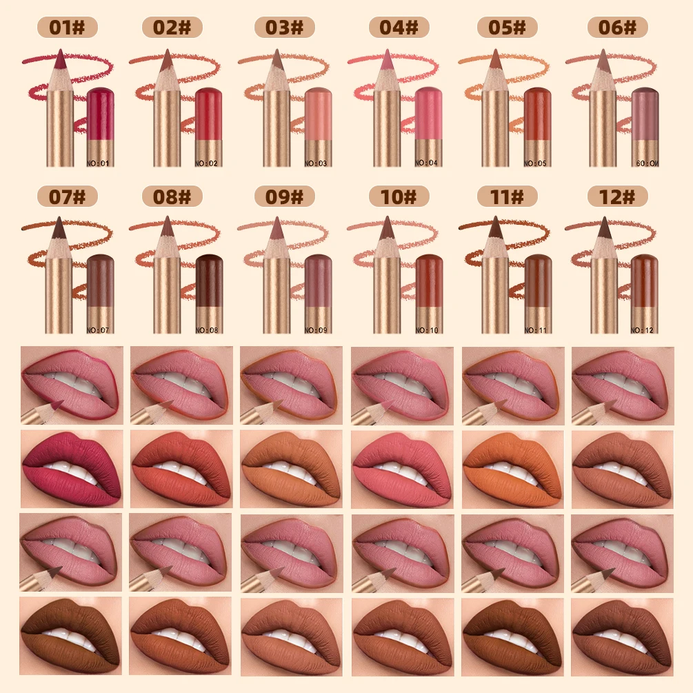 QIBEST 12 Pcs/Set Lip Liner Pencil Nude Matte Lipliner Contour Lipstick Waterproof Long Lasting Lip Pencil Tint Makeup Tools 2