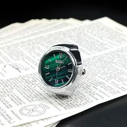 Trendy Vintage Alloy Quartz Finger Ring Watch - Stylish Fashion Accessory Gift (Green-steel)