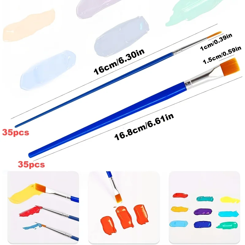 Acrylic Painting brushes Flat Round Hair Watercolor Brush for Art Pottery Clay Painting 50Pcs