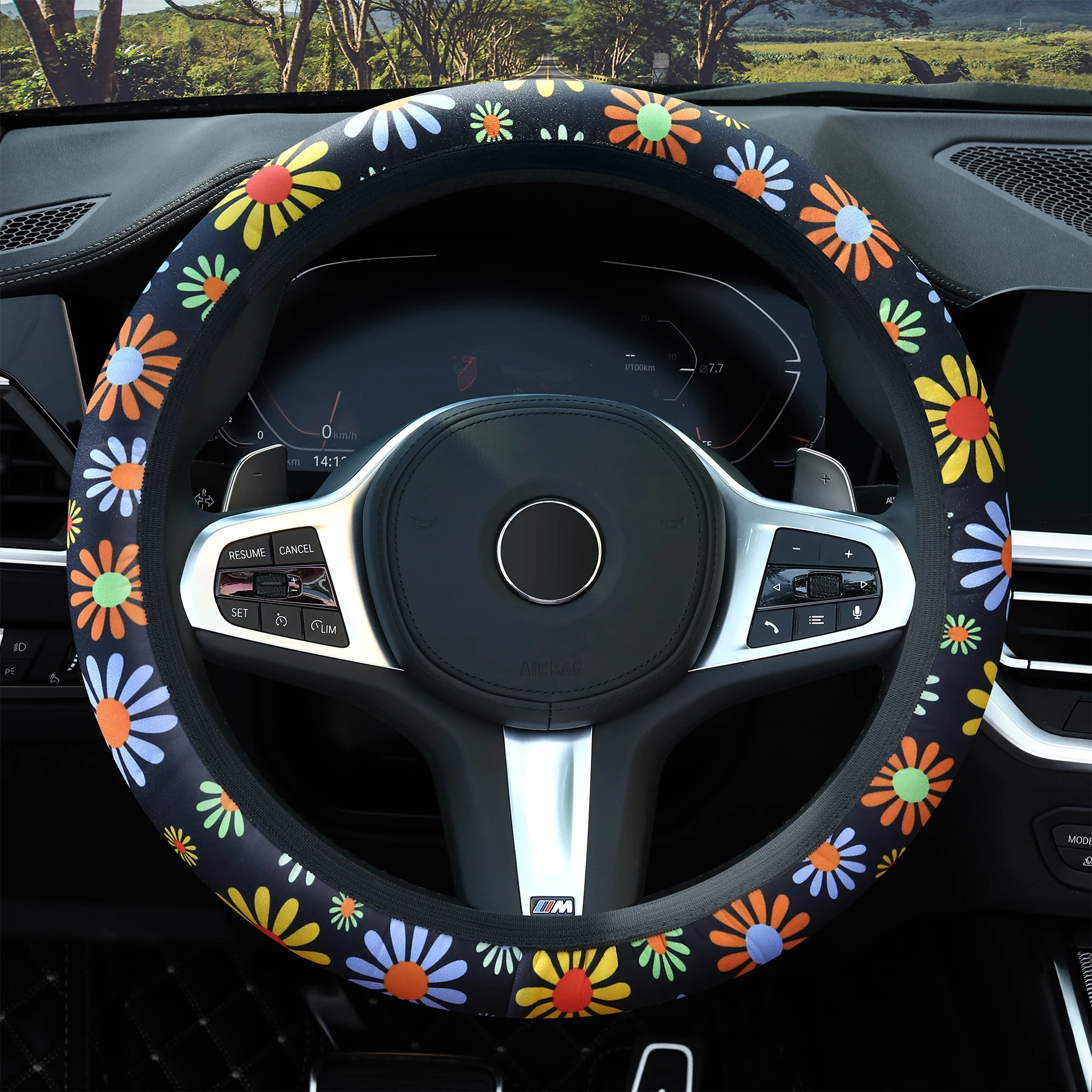 Fashion Daisy Print Car Steering Wheel Cover and Seat Belt Cover 3-piece  Set, Breathable Non-slip Car Interior - AliExpress