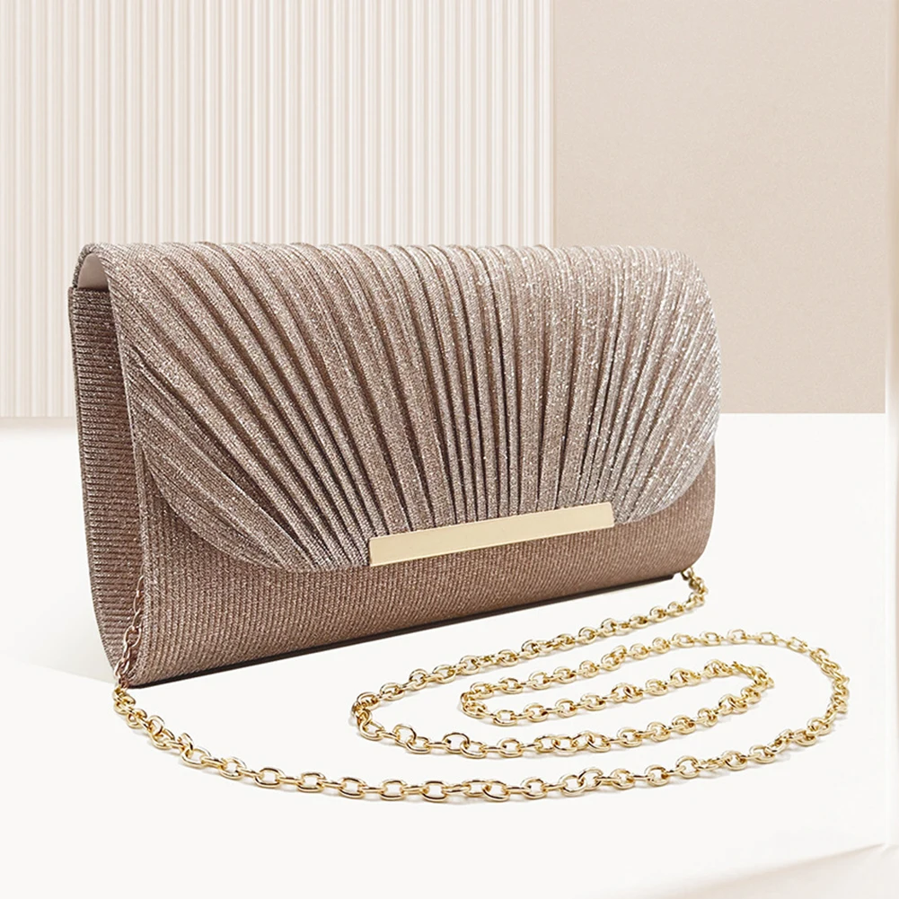 Women Chain Crossbody Bag Elegant Shiny Shoulder Bag Chic Tote Handbag Fashion Versatile Formal Dressy Purse