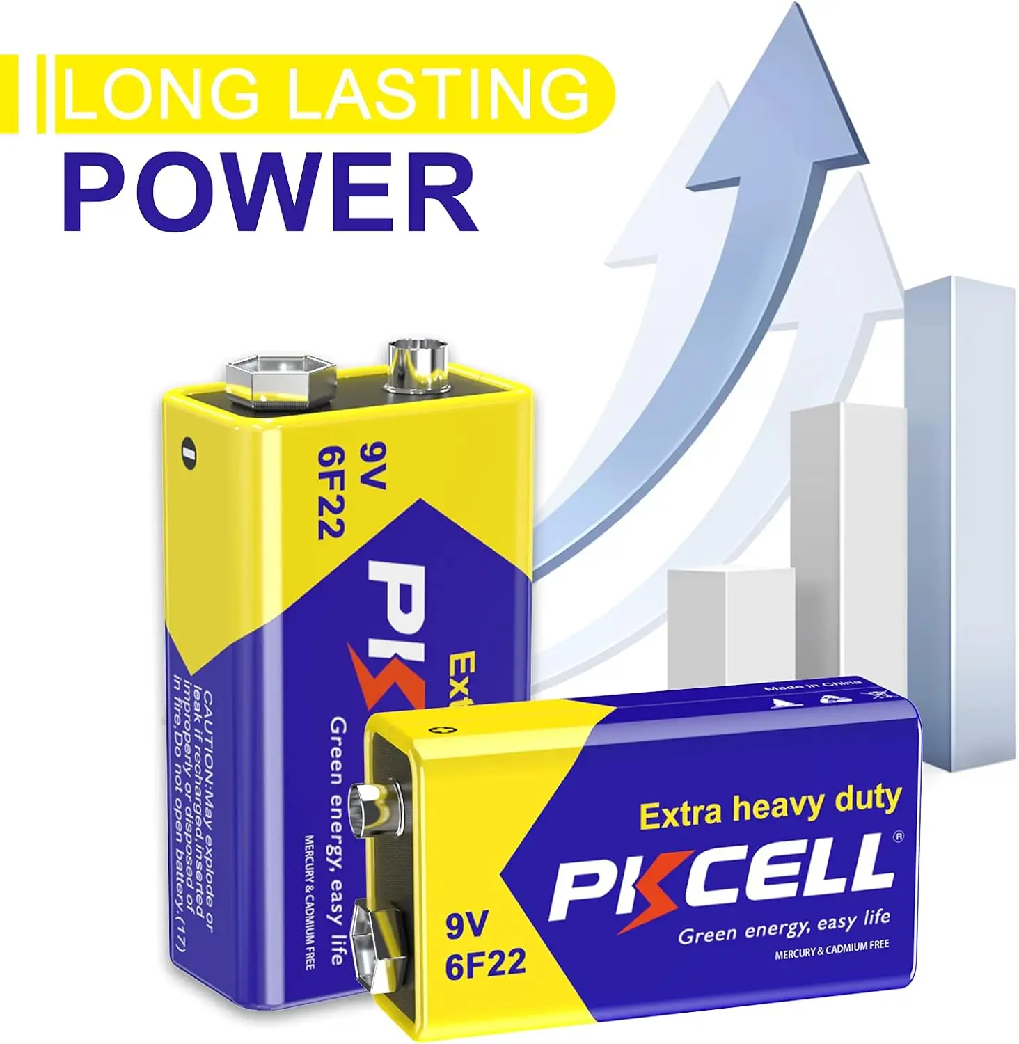 PKCELL 10PCS 6F22 9V Heavy Duty Battery Long-lasting Carbon Zinc Batteries for Detectors and Electronics 4