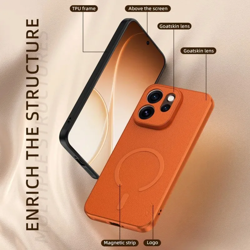 Premium Goat Leather Magnetic Ring Phone Case with Full-Body Protection