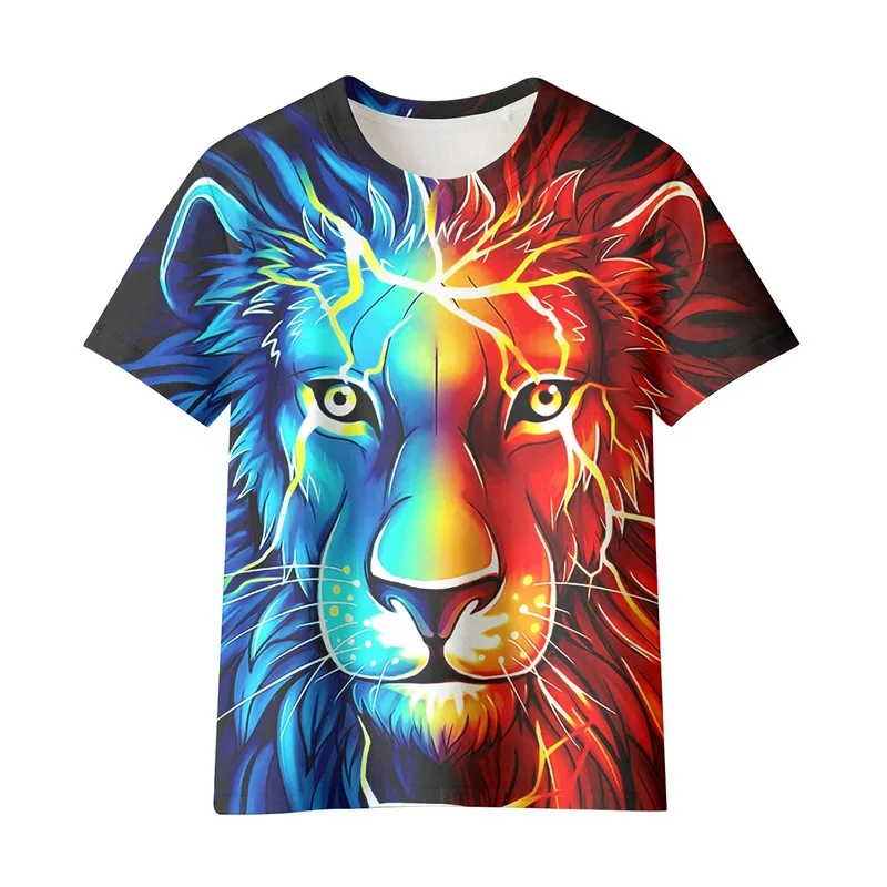 

Colorful Lion Graphic T-shirt 3d Print Animal Graffiti T Shirt Men Streetwear Hip Hop Muscler Short Sleeve Women Casual y2k Tops