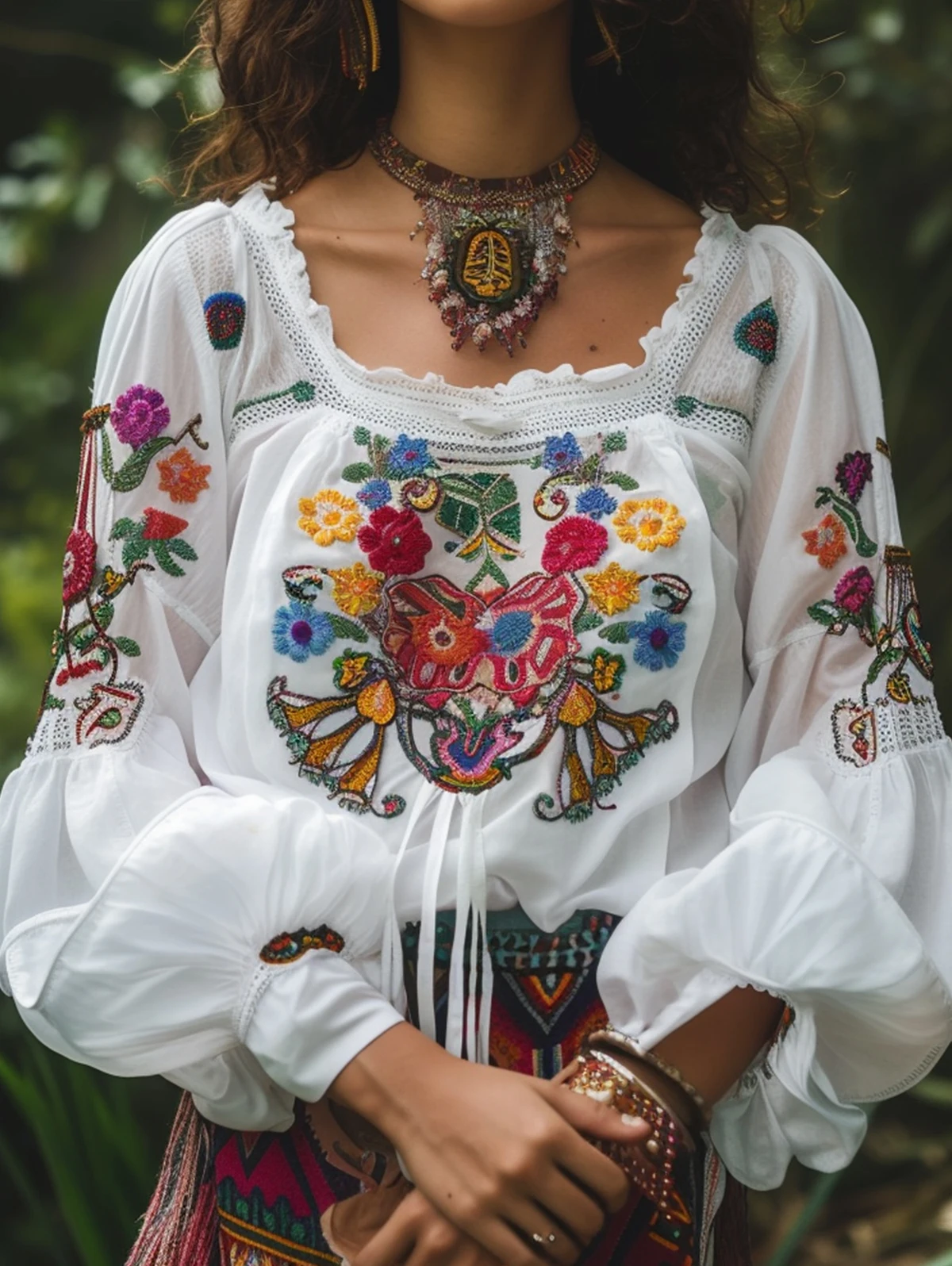 Blusa bohemia con mangas abullonadas y estampado de flores, blusa sexy de encaje con cuello cuadrado y aberturas para mujer, blusas elegantes para primavera, verano y otoño