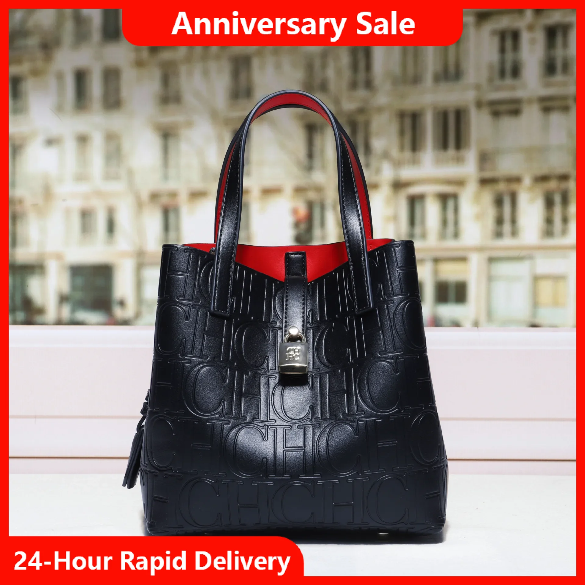 CH 대용량 핸드백 명품 브랜드 기품 있는 레터 프린트 잠금 디자인 2025 트렌디 여성 크로스백