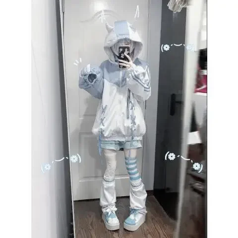 ⋆꙳ お洋服set  110⋆꙳ Harajuku Kawaii Clothing Cute Oversized Zipper Hoodie