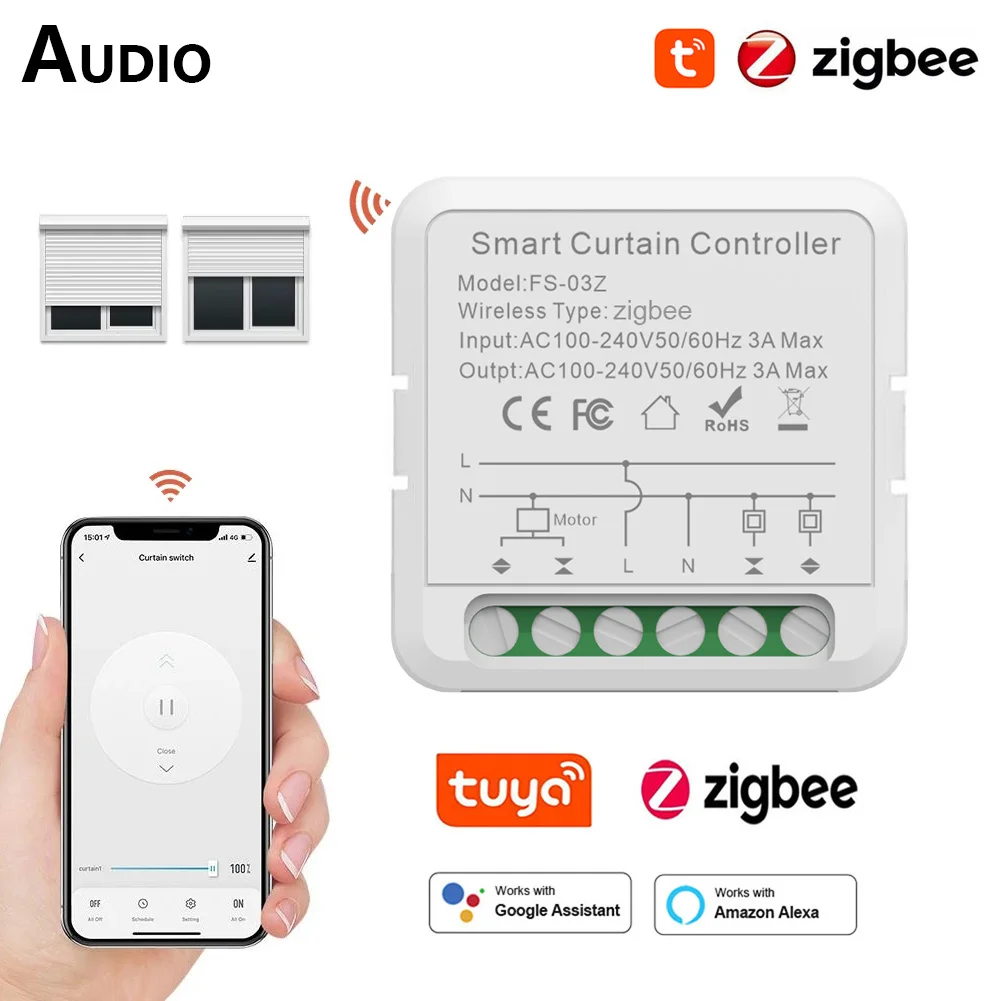 

Tuya Zigbee Blind Curtain Switch Module for Electric Roller Shutter Smart Life App Timer Control Works with Google Home Alexa