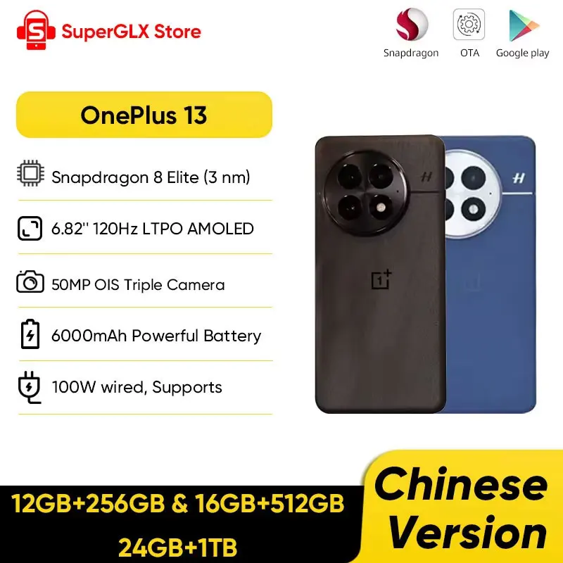 OnePlus 13 5G Snapdragon 8 Elite Écran 2K 6,82'' 120 Hz LTPO Batterie 6000 mAh 100W SUPERVOOC oxygenOS 15 Compatible Google 509 OnePlus 13 5G Snapdragon 8 Elite Écran 2K 6,82'' 120 Hz LTPO Batterie 6000 mAh 100W SUPERVOOC oxygenOS 15 Compatible Google 509
