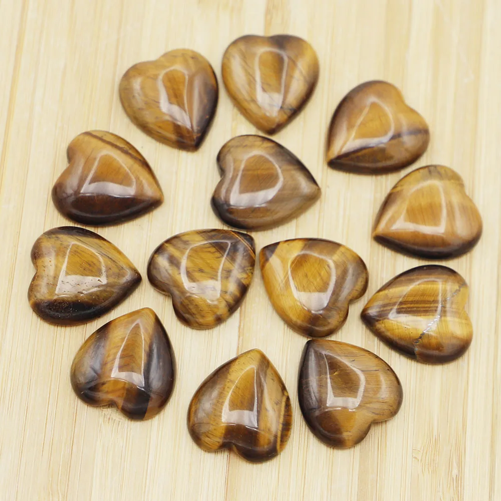 

25MM Good Quality Natural Tiger Eye Stone Heart Cab Cabochons Beads Charms Fashion Jewelry Making Wholesale 10Pcs Free Shipping