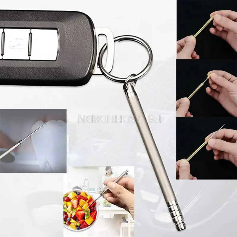 Reusable Titanium Alloy Toothpick with Holder Portable Fruit Forks Phone Sim Card Removal Pin Outdoor Hand Tool