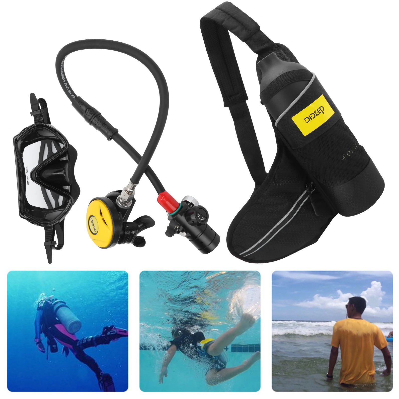 1L Mini Diving Set Breather Relief Valve Strap Diving Goggles Oxygen