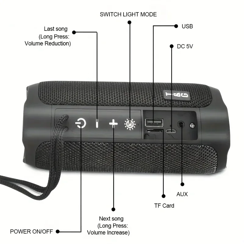 TG227 Waterproof Outdoor Portable Upright Wireless Compatible Speaker Music Player Support USB/ TF/ FM Radio Music Party