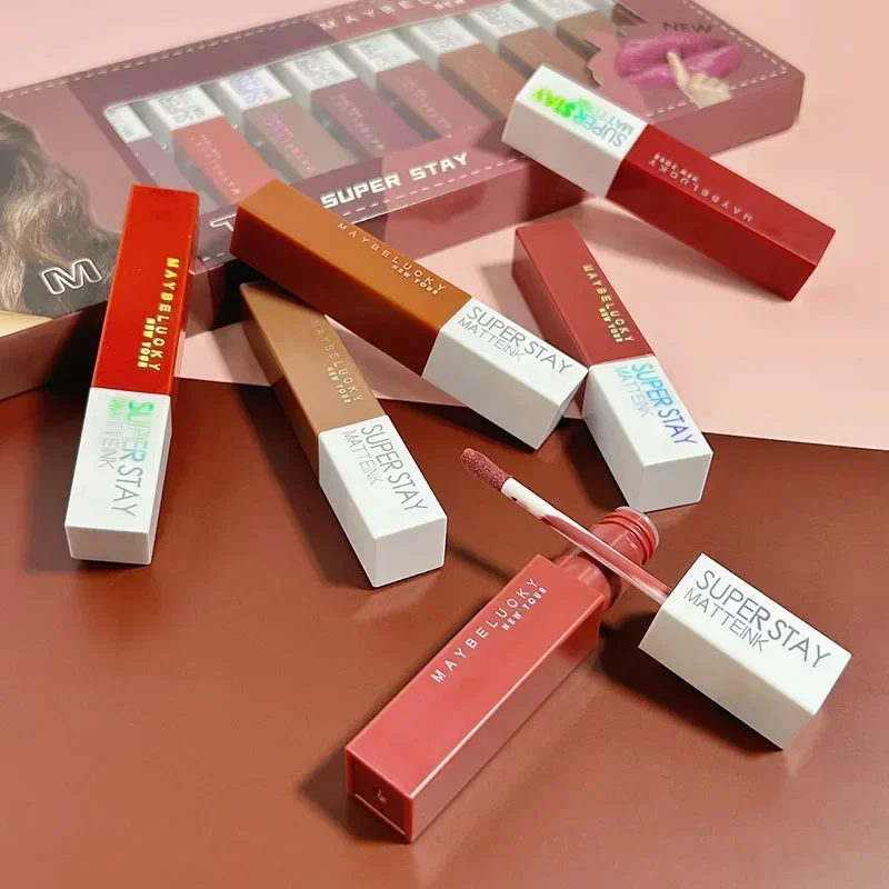 12pcs Matte Lipstick 12 Colors Set Long Lasting Waterproof Non-Stick Lipstick Women Lips Makeup