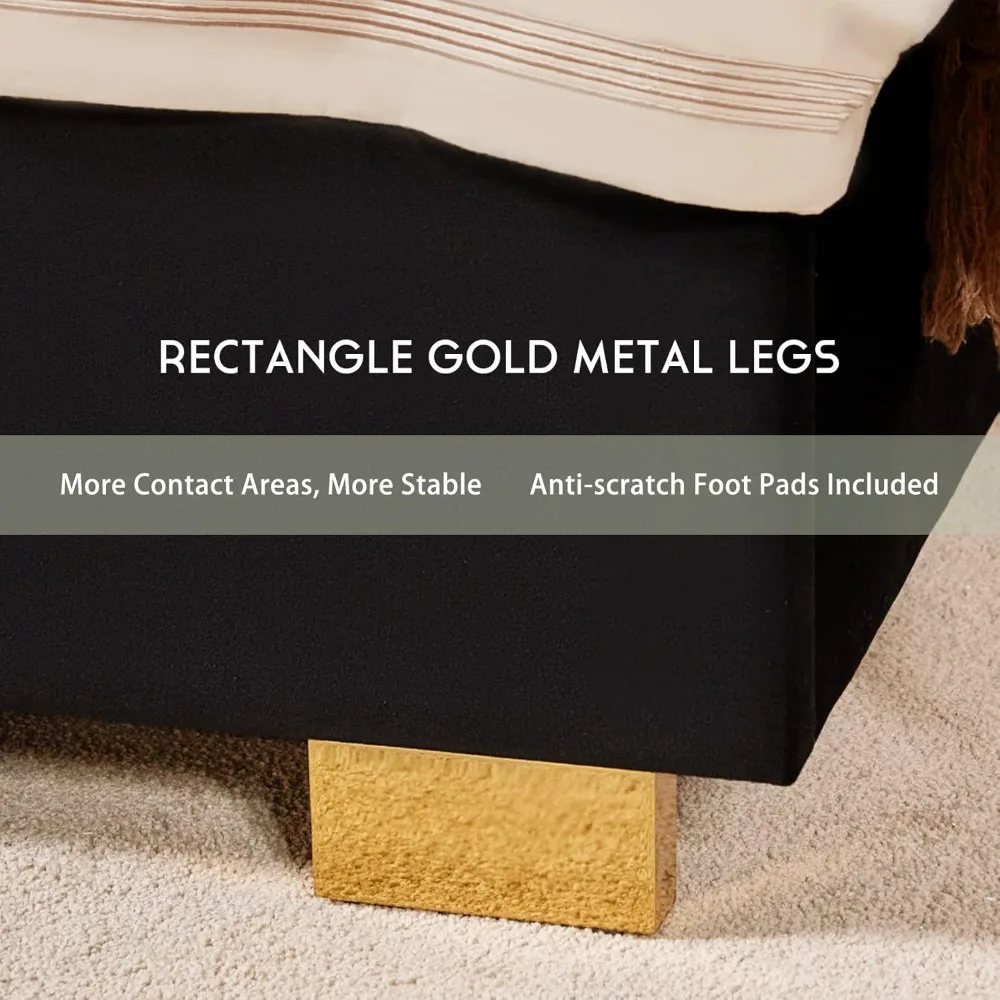 King Size Bed Frame and 65" Headboard, Upholstered Beds with Golden Plating Trim, Modern Platform Bed No Box Spring Needed 6