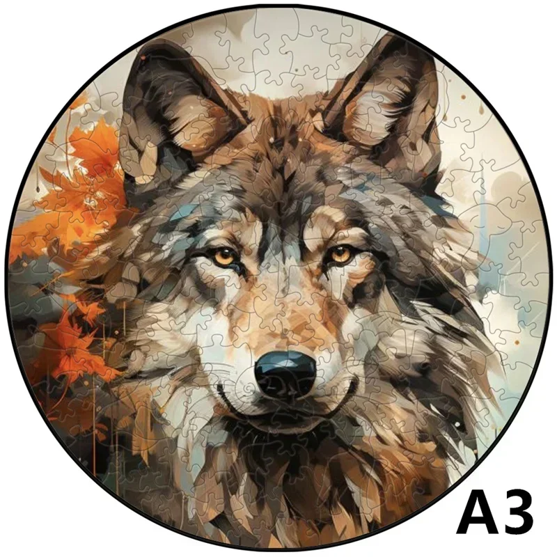 Round Wooden Animal Jigsaw Puzzle - Elephant & Wolf Design - Educational Toy & Festival Gift