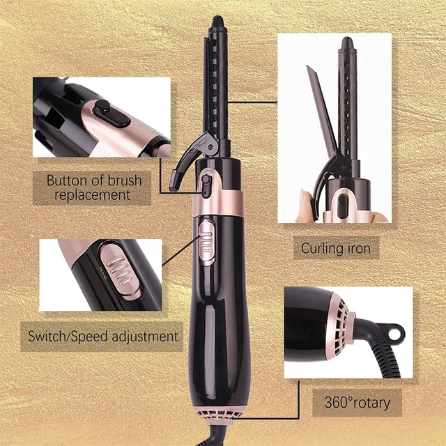 Spazzola per asciugacapelli 4 in 1 Pettine elettrico ad aria calda Multifunzione Bigodino per capelli Piastra per capelli Bigodino Asciugacapelli agli ioni negativi 5