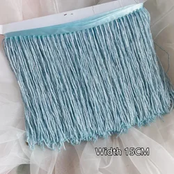 Elegant Grey Blue Tube Tassel Lace Trim with Beaded Embellishments - 15CM Wide for Wedding and Evening Dresses (Light  Bue 15CM)