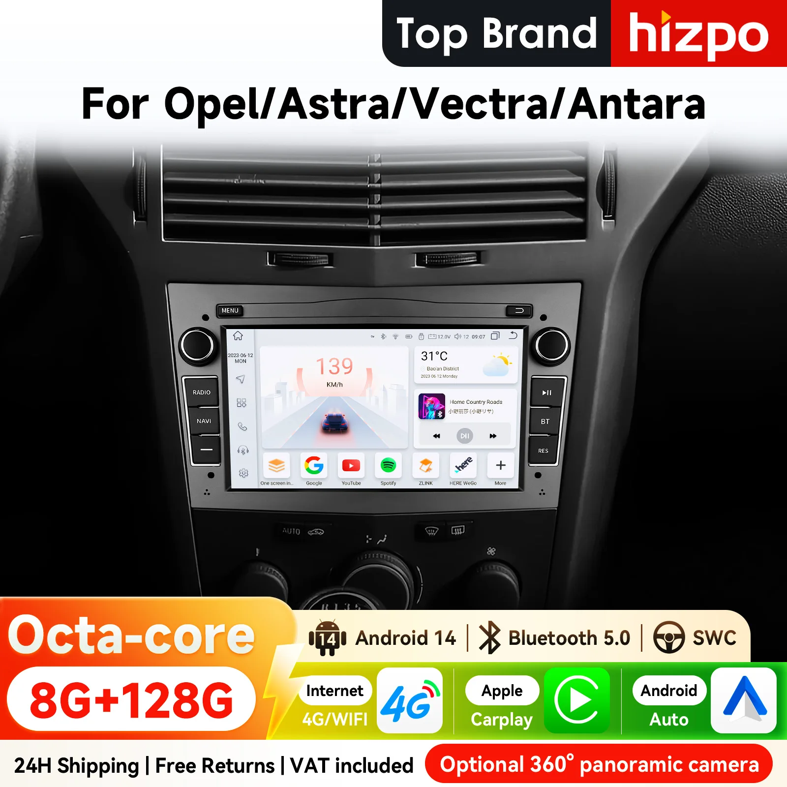 Radio para coche Hizpo Android para Opel Astra H G J Zafira B Corsa C D Antara Vectra Vivaro CarPlay SWC RDS DSP 4G BT WiFi Auto GPS Navi Pantalla de 7 pulgadas 1