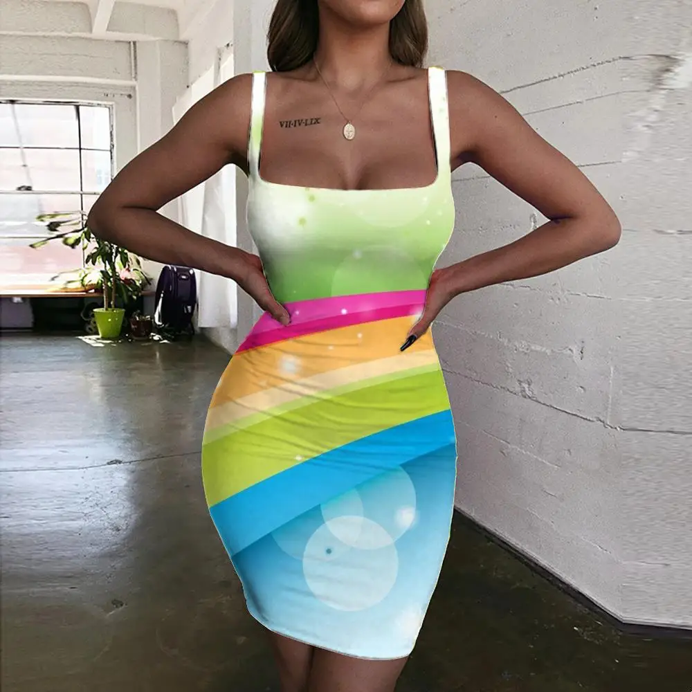 

SOMEPET Abstract Dress Women Color Halter Sleeveless Colorful 3d Print Beauty Vestido Sexy Psychedelic Bodycon Dress