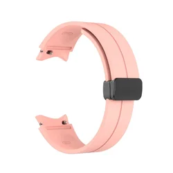 Silicone Magnetic Buckle Bracelet Watch Band in Black - Watch 4 Classic 46mm (Pink B)