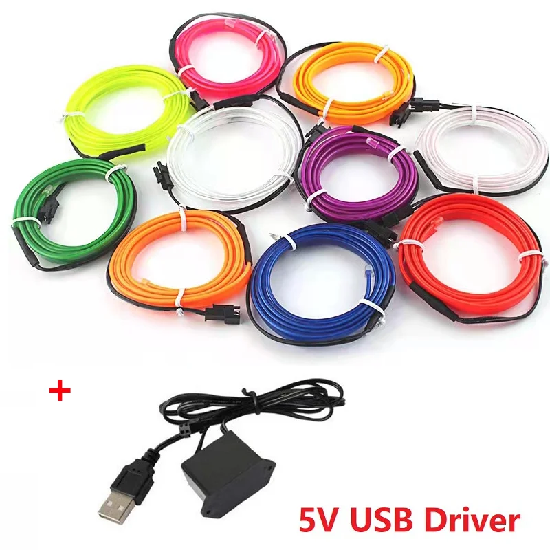 thumbnail image 1 of Venta caliente 1M/2M/3M/5M iluminación interior del coche tira de LED decoración guirnalda cuerda de alambre tubo línea flexible luz de neón USB Cigar Drive, 1 of 5