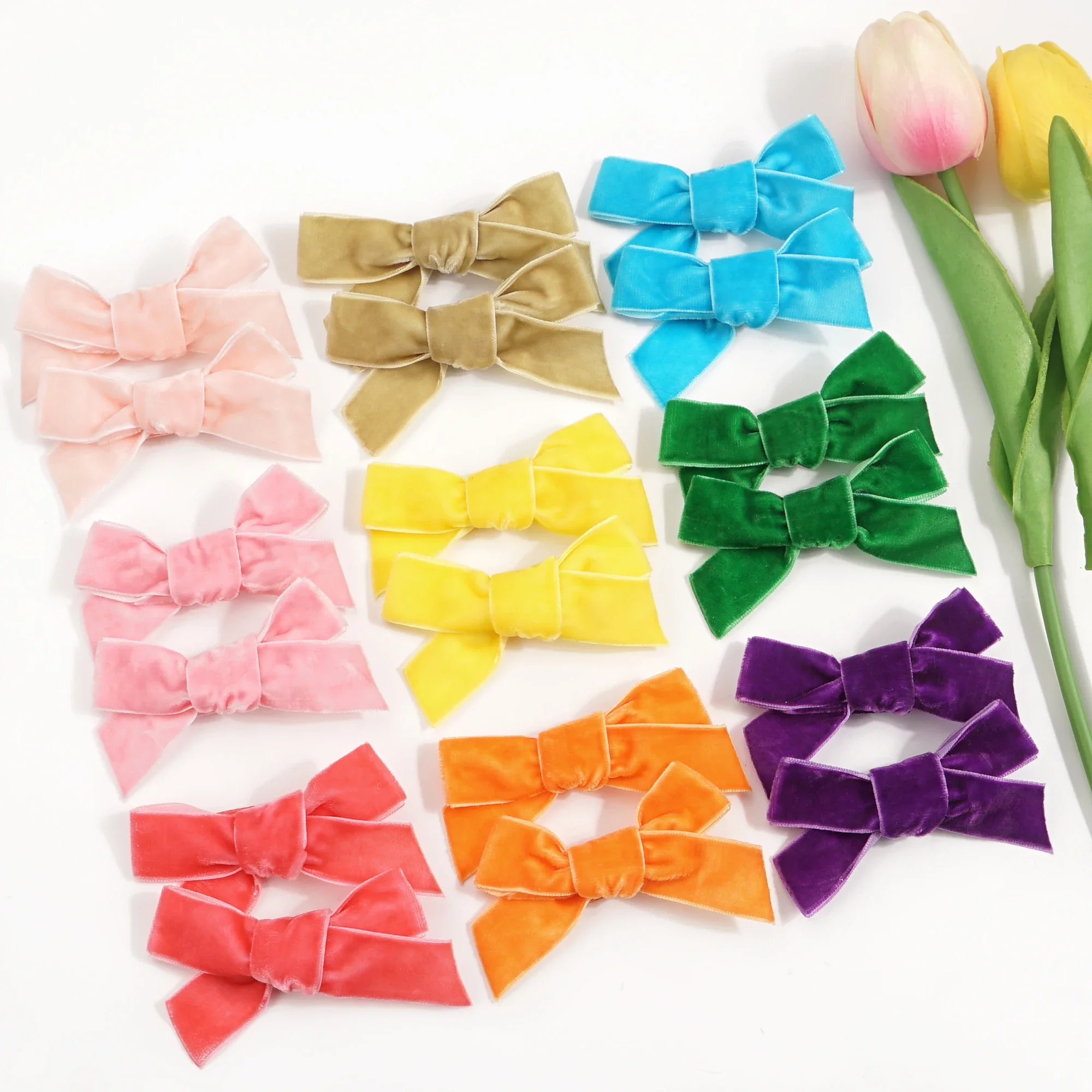 12PCS Baby Girls Hair Bows Clips 3.15inch Velvet Hair Bow Alligator Hair Clips Fully Lined Hair Accessories for Toddlers Kids