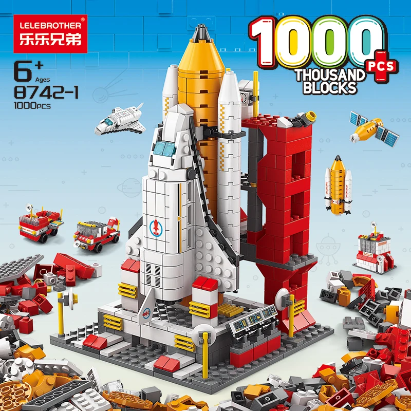 

1000PCS 6IN1 Space Aerospace Launch Rocket Building Block Model Ideas Astronaut Architecture Bricks Toys For Kids Child