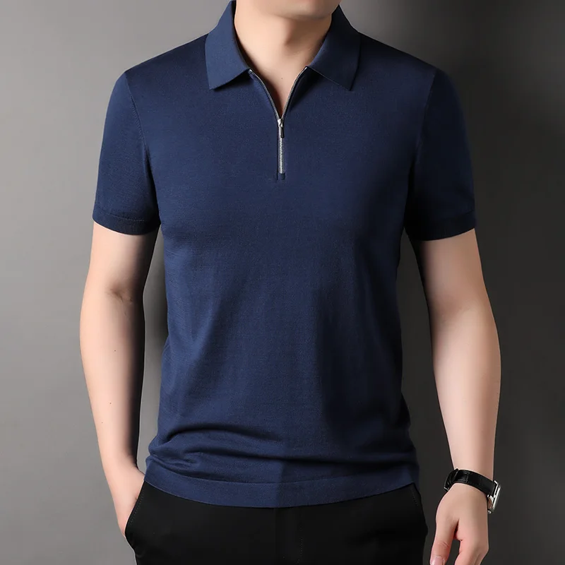 

Мужская рубашка-поло из шелка тутового шелкопряда, с коротким рукавом