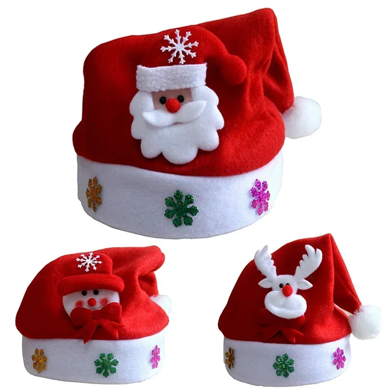 LED Christmas Hats Light Up Cap Santa Claus Hat Snowman Elk Xmas Hat for Adult Kids New Year Festive Holiday Party Supplies