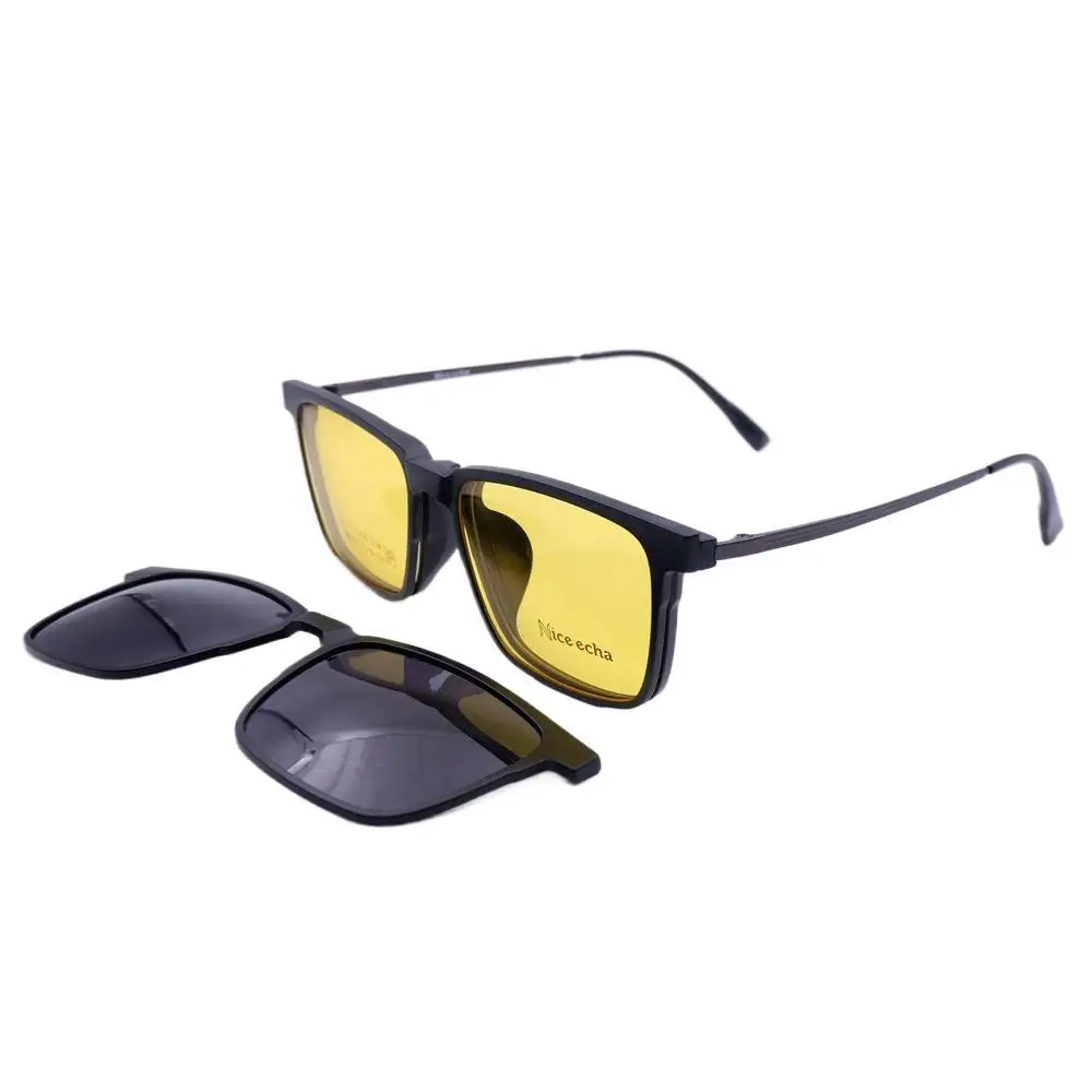 Night Vision Titanium Glasses Legs three-in-one Magnetic Clip On Sleeve Mirror Frame Sunglasses 2 Clips Polarized lenses 96825
