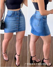 

Women's New Vintage Bule Denim Short Bag Hip Skirt 2022 Summer Fashion High Waist Pocket Mini Skirts