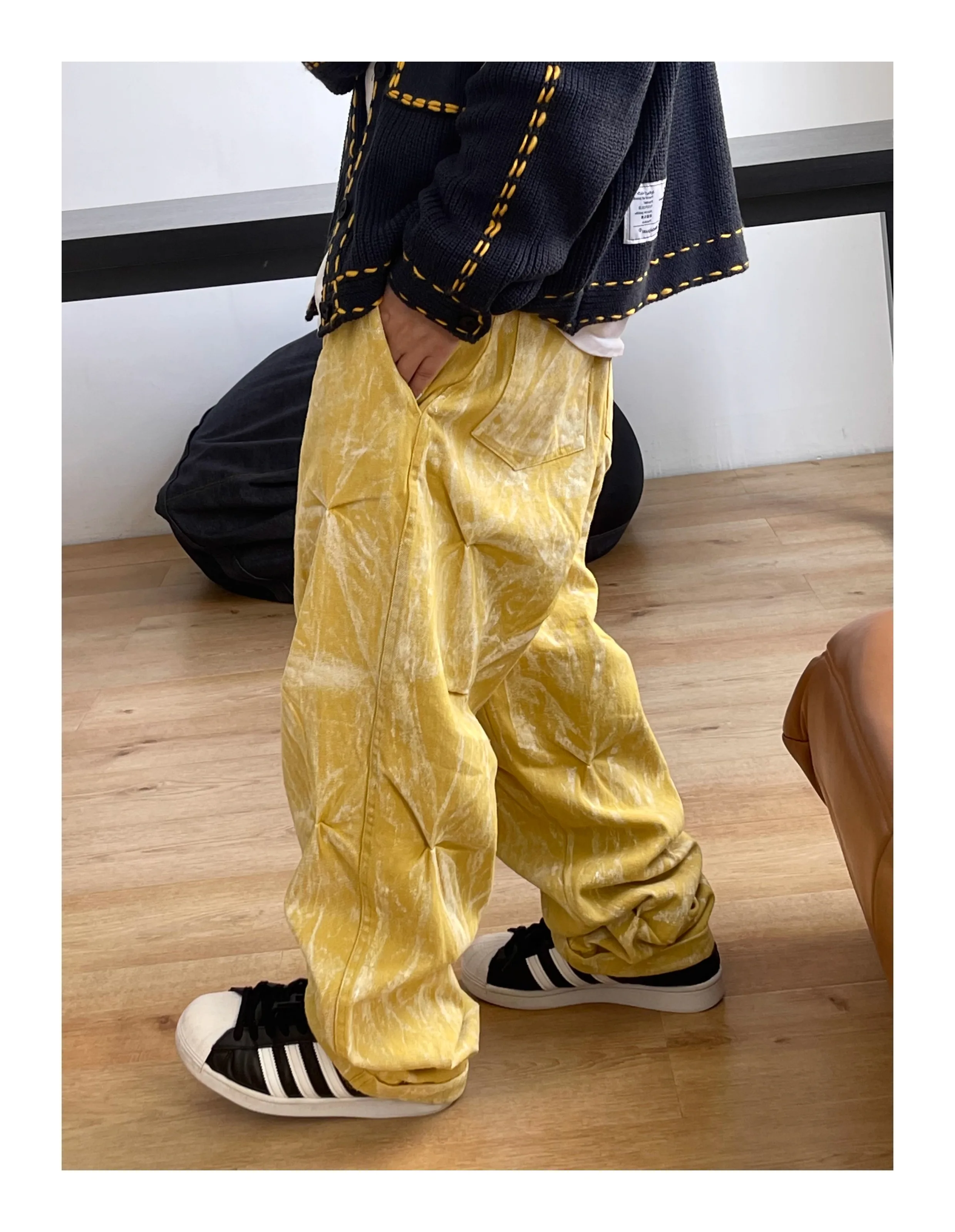 Description Picture 6 of itemKorean Fashion High Quality Pleated Washed Harem Cargo Pants For Men Clothing Hip Hop Skateboard Baggy Pants Streetwear Trousers