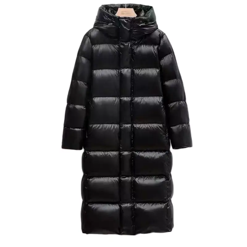 

2023 Fashion High Quality White Goose Down Coat Winter Women Thick Long Overcoat Female Black Hooded Goose Feather Filler Parka