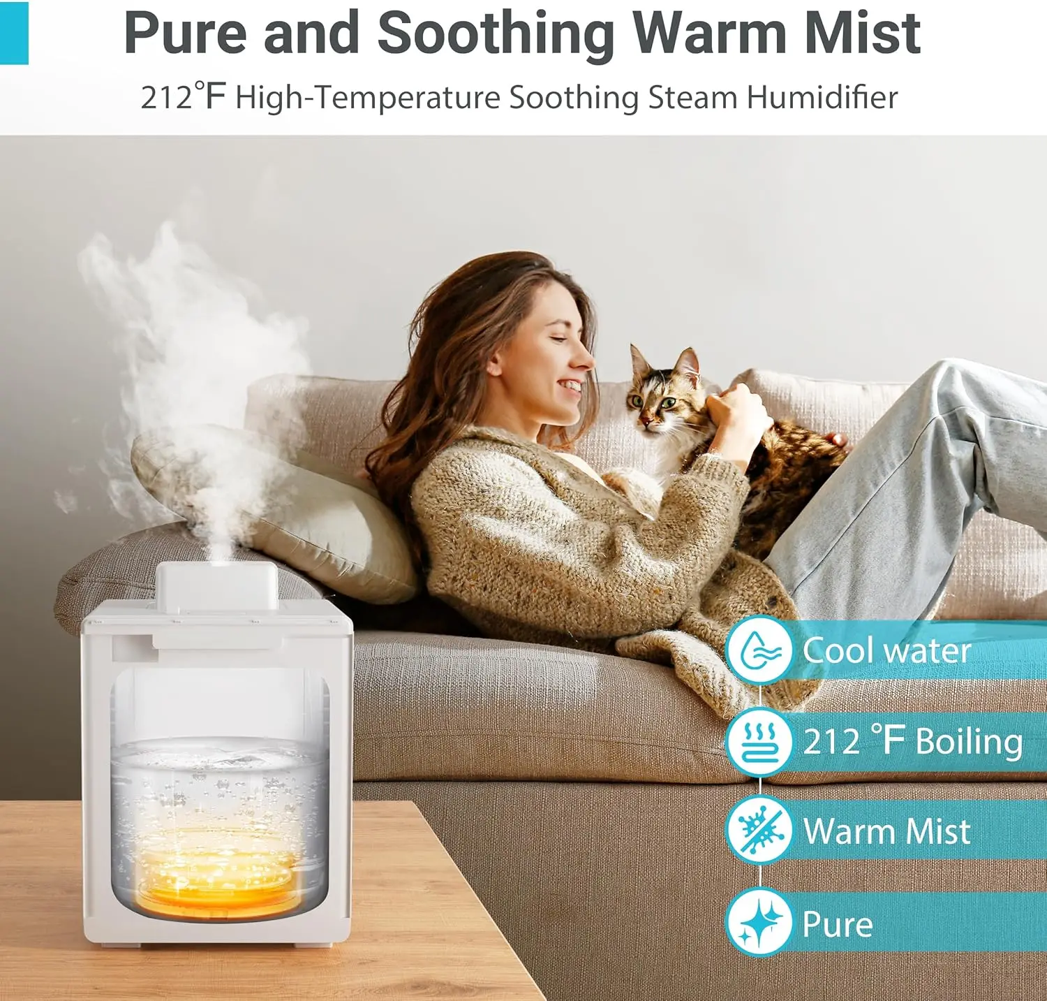 Steel Humidifier, 3L Warm Mist Humidifier, Easy Clean with Warm Steam Humidifier, Healthy Air Mist Humidifiers for Bed 2