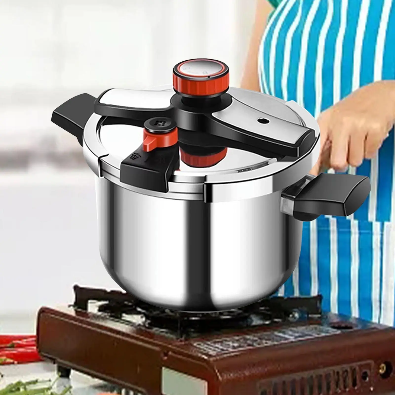 Pressure Cooker Thickened for All Hob Types Utensils Secure Locking Fast Heating Cooking Pot for Family Camping Home Kitchen