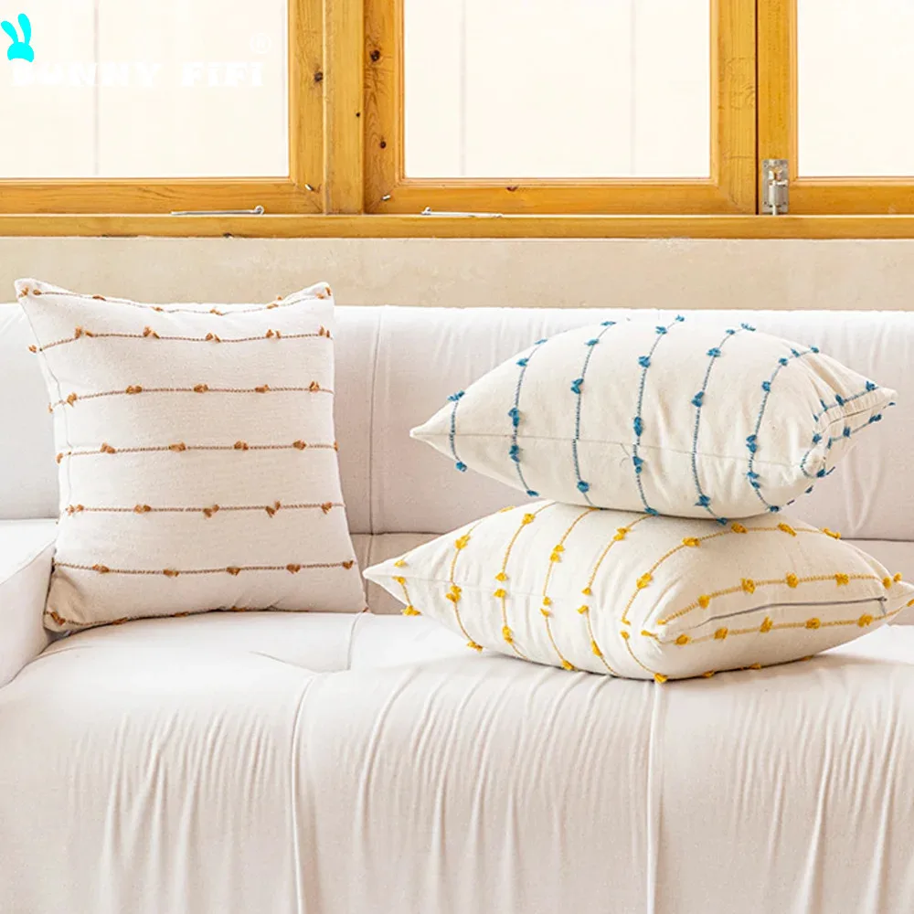 Farmhouse Boho Cotton Linen Throw Pillow Cover