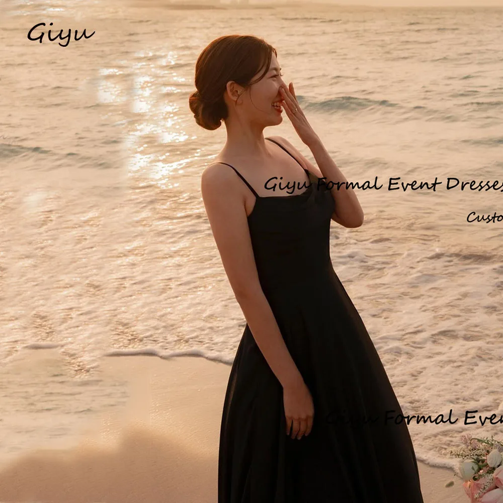 

Giyu Black A-line Korea Wedding Dress Photo Shoot Spaghetti Strap Ankle-Length Evening Gown Dress Sleeveless Vestidos De Novias