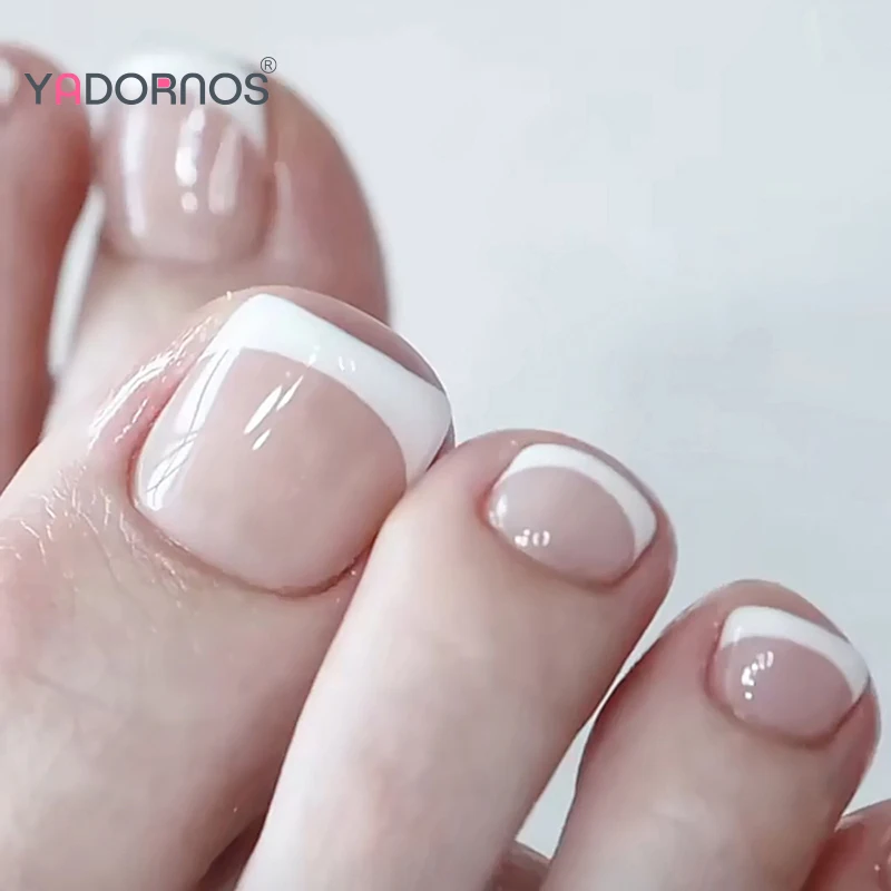 French Nude Square False Toenails - 24-Piece Set of Natural-Looking Press-On Nail Tips
