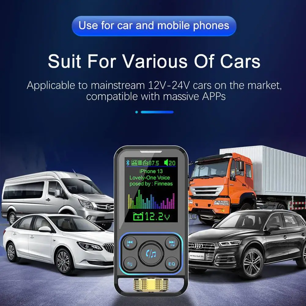 Fm Transmitter Wireless Car Handsfree Bluetooth MP3 Music Player With Type-c Port QC3.0 PD3.0 PD Charging 3.1a Dual Display