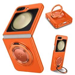 360° Magnetic Rotating Ring Phone Case - Hard Shell Protection Cover for Samsung Galaxy Z Flip Series (Orange)