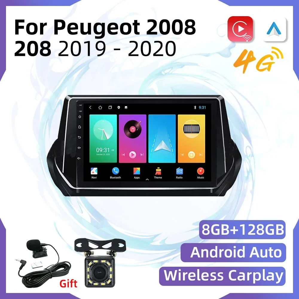 Автомагнитола для Peugeot 2008 208 2019-2020, 2 Din, Android, мультимедийный проигрыватель, навигация, GPS, Wi-Fi, головное устройство, Авторадио