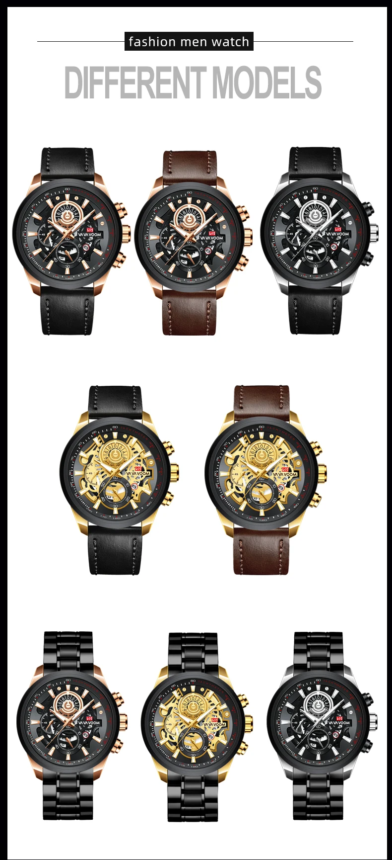 Brand Men Leather Watch Fashion Industrial Gear Clock 45mm Gold Quartz Movement Waterproof Man Military Sports Watch_voghion.com